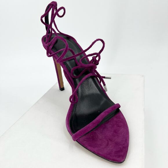 IRO Sandals Purple Suede Lace Up High Stiletto Heel Pointed Toe Size US 7 NEW - Picture 2 of 5